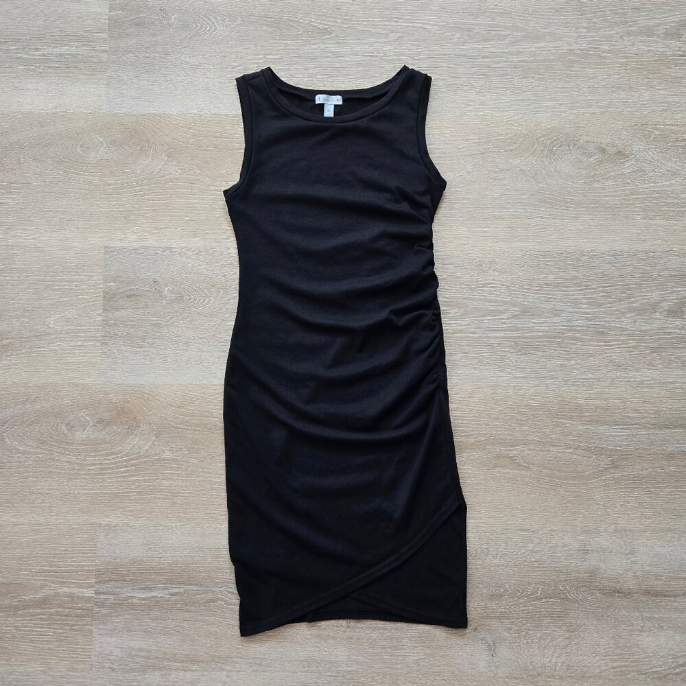 Leith Ruched Bodycon Tank Dress Black Sleeveless Tulip Hem XS Little Black Dress